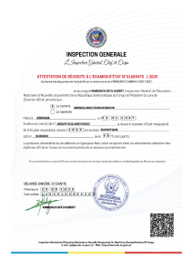 Attestation de R&eacute;ussite Examen d'&Eacute;tat RDC - MWAKULUNGU TSHIKA BONHEUR