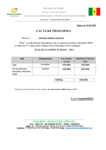 Facture Proforma Dakar Leaders School - Frais Scolarité 1ère S
