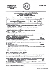 Examen BFEM Physique-Chimie: Chimie et Physique