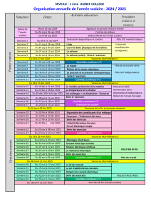 Organisation Annuelle Scolaire 2024/2025 - 1ère Année Collège