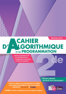 Cahier d'Algorithmique et Programmation 2de - Python - Bordas 2018