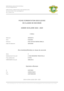 Fiche d'Orientation Seconde - Année Scolaire 2024-2025
