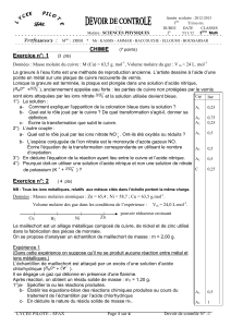 Devoir de Contrôle N°1 - Sciences Physiques 3ème Math (2012-2013)