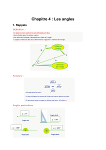 Cours sur les angles : Définitions et propriétés