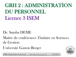 GRH 2 : Administration du Personnel - Licence 3 ISEM - Dr. Samba DEME