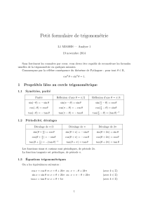 Trigonometry Formula Sheet: L1 MIASHS Analyse 1