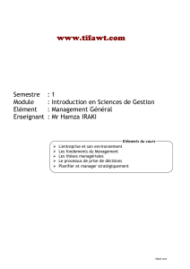 Management Général: Introduction aux Sciences de Gestion - Semestre 1