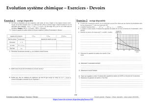 Exercices de Chimie : Évolution Système Chimique - Première Générale