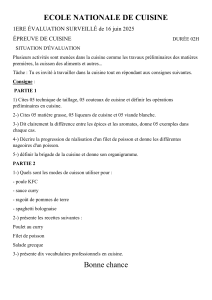 Évaluation de Cuisine - École Nationale de Cuisine - Juin 2025