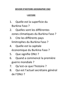 Devoir Histoire-Géographie CM2 - Burkina Faso, ONU, Première Guerre Mondiale