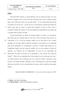 Devoir de contrôle de français 1ère S1 - Garcia Marquez