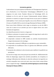Rapport de stage : Gestion logistique au Garage Municipal de Niamey (GMN)