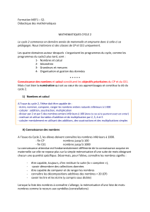 Didactique Mathématiques Cycle 2 : Nombres et Calcul (CP/CE1)