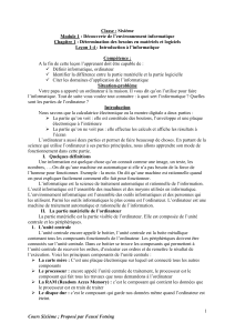 Cours d'informatique Sixième : Introduction, Matériel, Logiciel