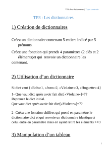 TP3 : Exercices sur les dictionnaires Python et types construits