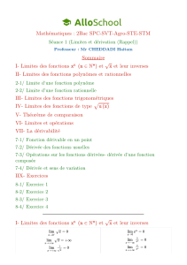 Math&eacute;matiques 2Bac : Limites & D&eacute;rivation (Rappel) - AlloSchool
