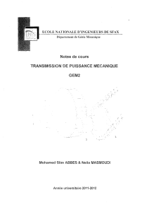 Notes de cours: Transmission de Puissance Mécanique - ENIS Sfax