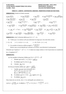 Devoir TS2A : Limites, Continuité, Dérivées, Primitives