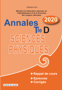 Annales Sciences Physiques Terminale D 2020 - Cours, Exercices & Corrigés
