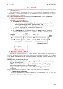 Les Capteurs: Introduction, Classification et Caractéristiques Générales
