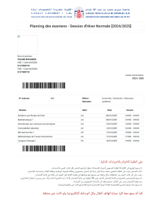 Planning des examens Hiver 2024/2025 - Économie S1 - YAZAMI MOHAMED