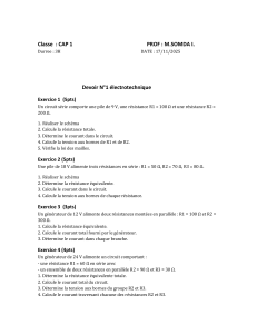 Devoir N°1 électrotechnique CAP 1 - Circuits Série et Parallèle