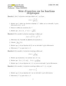 Série d'exercices sur les fonctions réciproques - 2 BAC PC-SM Maths
