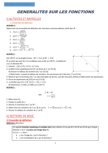 Généralités sur les fonctions : Définitions, Propriétés et Exercices