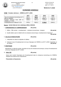 Examen Économie Générale : Comptes Nationaux UEMOA 2017-2020