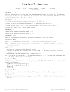 Planche 1: Exercices de Structures Alg&eacute;briques - Th&eacute;or&egrave;mes Cl&eacute;s