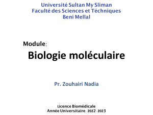 Biologie Moléculaire : Cours Licence Biomédicale