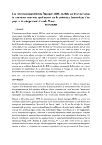 IDE et croissance &eacute;conomique au Maroc : Impact sur exportations