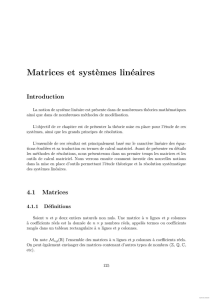 Matrices et Systèmes Linéaires : Introduction et Définitions