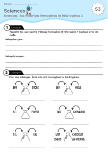 Exercices Sciences S3 : Mélanges Homogènes et Hétérogènes