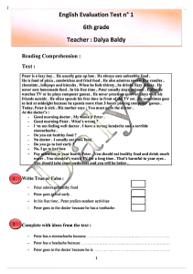 Test d'évaluation en anglais 6e année - Compréhension de lecture
