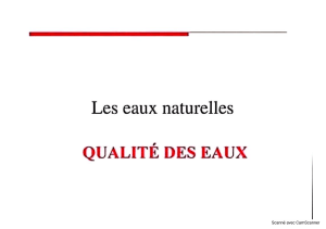 Qualit&eacute; des Eaux Naturelles: Hydrologie et Chimie de l'Eau