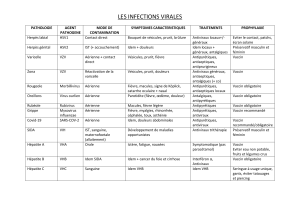 Infections Virales : Tableau R&eacute;capitulatif des Pathologies
