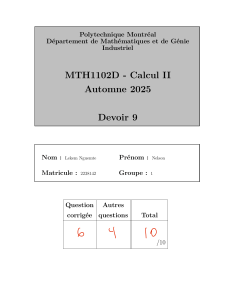 MTH1102D Calcul II Devoir 9 - Flux de Champs Vectoriels