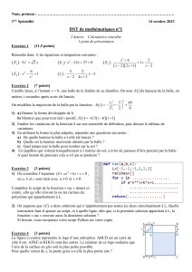 DST de Mathématiques n°1 - Équations, Fonctions, Python, Géométrie