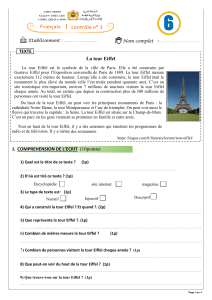 Contrôle de Français: La Tour Eiffel - Compréhension et Grammaire