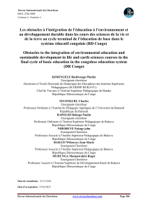 Obstacles &agrave; l'EEDD en SVT (RD Congo) : Int&eacute;gration et Strat&eacute;gies