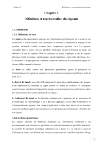 Chapitre 1: Définitions et Représentation des Signaux en Traitement Numérique