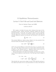 Fuel Cells & Lead-Acid Batteries: Thermodynamics Lecture Notes