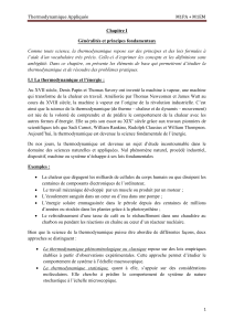 Thermodynamique Appliqu&eacute;e : G&eacute;n&eacute;ralit&eacute;s et Principes Fondamentaux