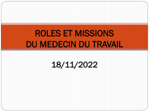 Rôles et Missions du Médecin du Travail