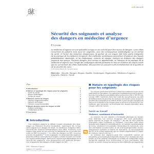 S&eacute;curit&eacute; des soignants en m&eacute;decine d'urgence : analyse des dangers
