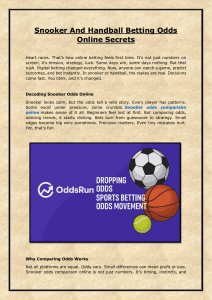 Snooker And Handball Betting Odds Online Secrets