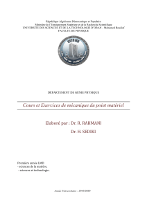 M&eacute;canique du Point Mat&eacute;riel : Cours et Exercices LMD 1