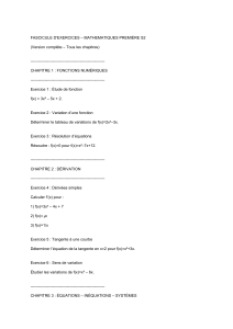 Exercices de Maths Première S2 : Fonctions, Dérivation, Géométrie