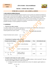 Acides α-aminés : Leçon de chimie organique Terminale D